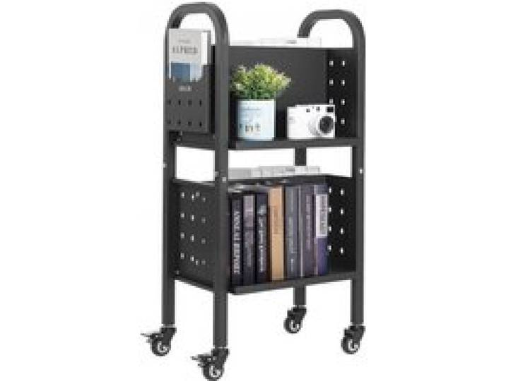 VEVOR Bücherwagen, 70 kg Tragkraft, Bibliothekswagen, 45 x 33 x 88 cm, Doppelseitiges L-förmiges Bücherregal mit Doppelbremsrollen, Bücherregalwagen für Wohnzimmer, Büro, Schule, Schwarz
