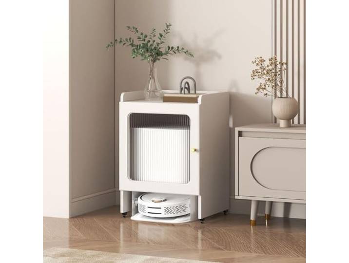 Dexinhdh Aufbewahrungsschrank für Saugroboter/Regal für Saugroboter Passend für die meisten Saugroboter-Stationen; mit Rollen, geeignet für Wohn- oder Schlafzimmer(White,50 x 40 x 75 cm)