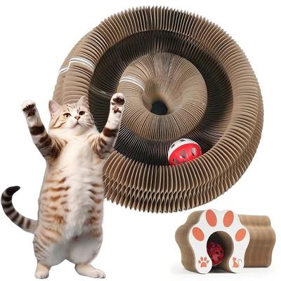 Inspired Finds Interactive Accordion Cat Scratcher With Ball Track   Foldable Shape Shifting Cardboard Cat Toy Interactive Accordion Cat Scratcher With Ball Track   Foldable Shape Shifting Cardboard Cat Toy