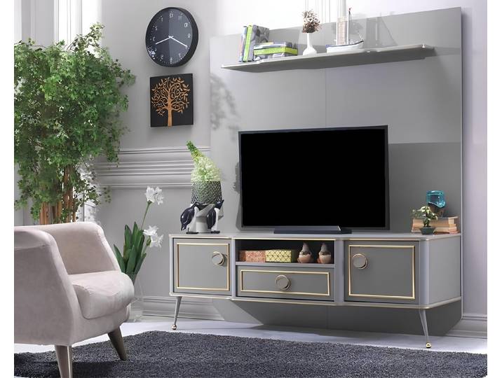Xlmoebel Wohnwand Moderne TV-Wand in Weiß mit Stauraum und Regal, (Wohnwand), Hergestellt in Europa