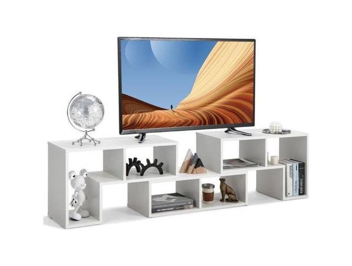 COSTWAY 65  Meuble TV en 3 Pcs Modulaire Étagère Bibliothèque Modulable pour Salon Chambre Meuble TV Bois 135x30x43cm Blanc