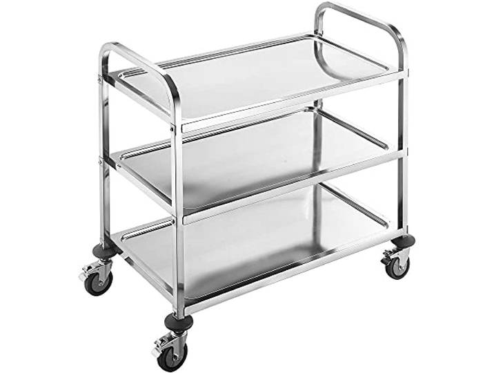 BPT Edelstahl Servierwagen mit 3 Böden Partition Küchenwagen，Restaurant Hotel Schul Servierwagen (75 x 40 x 83cm)