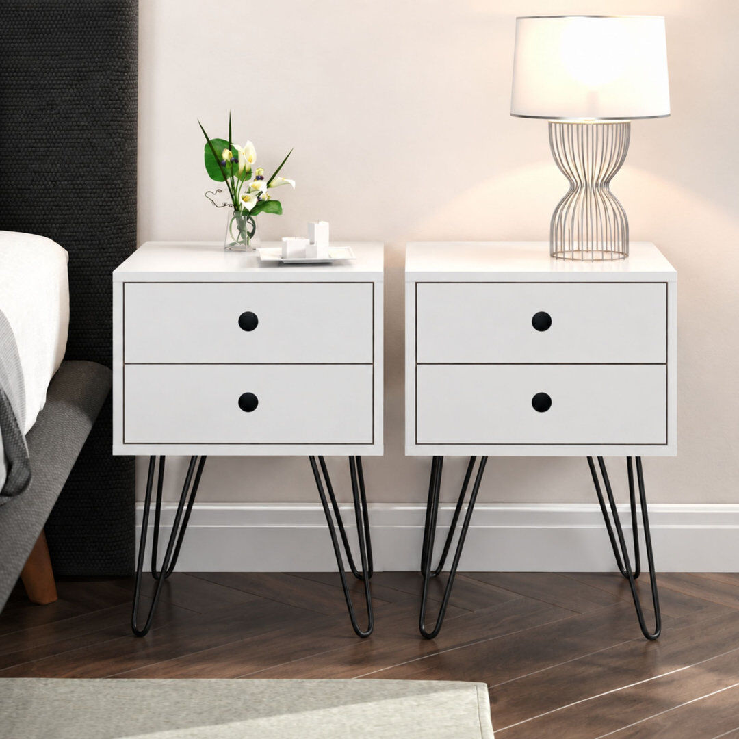 Brambly Cottage Pair of Irmtraud Premium 2 Drawer Bedside Tables - Set of 2 Stylish Pair of Nightstands Blue 54cm H X 40cm W X 40cm D