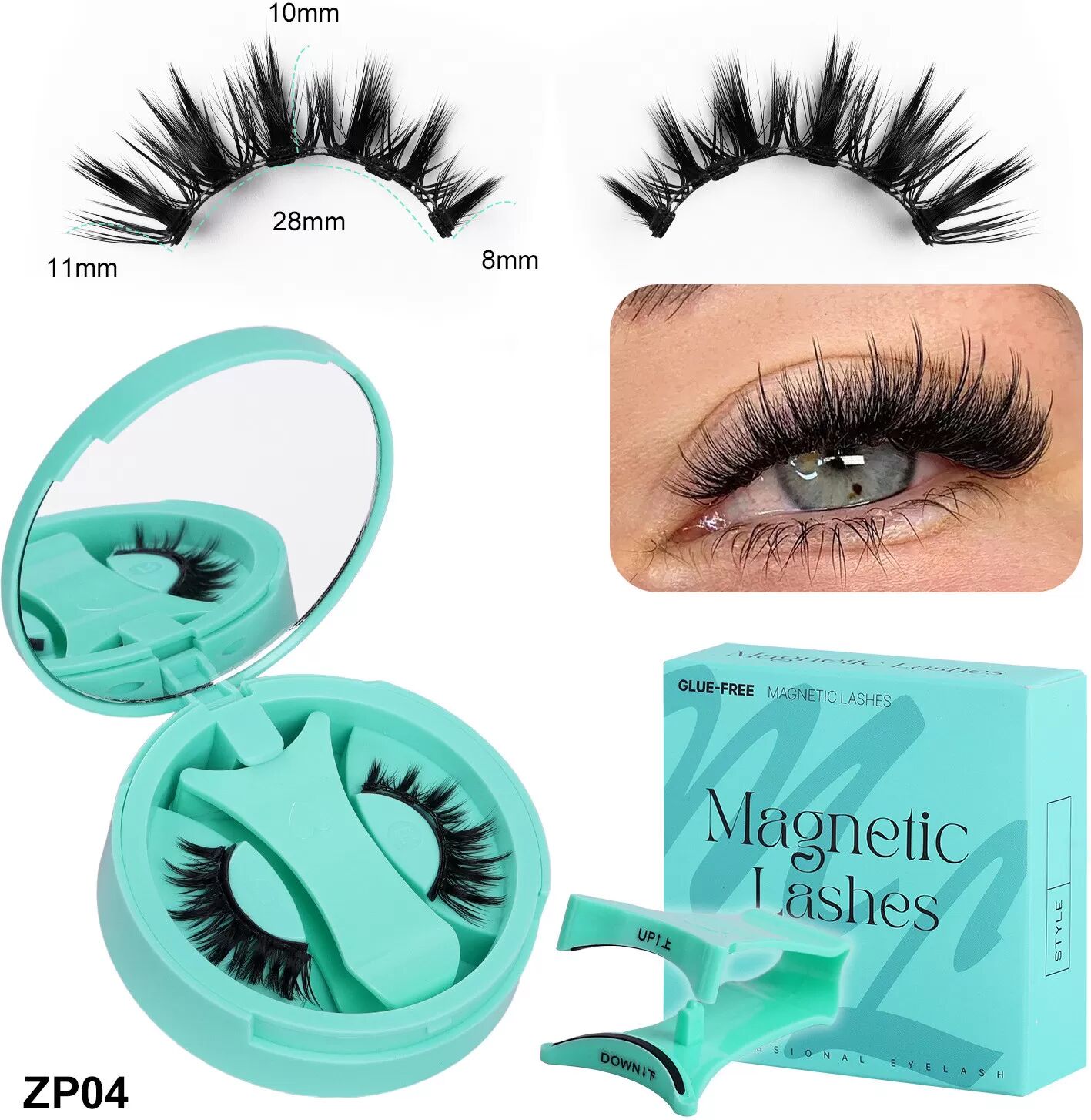INF Magnetische Wimpern Set - Mintgrüne Integrierte Box model 1
