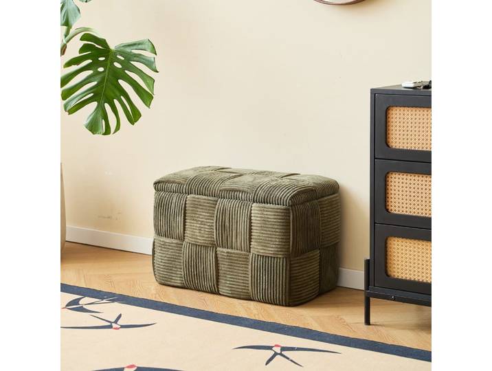Banc coffre avec rangement en velours côtelé vert