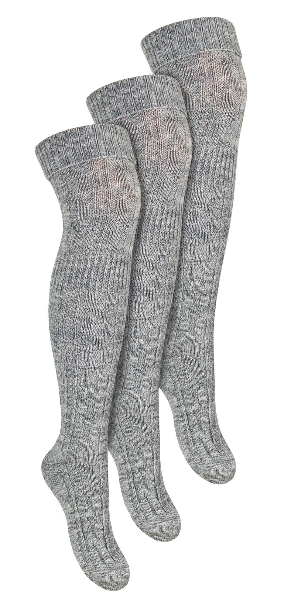 3 Paar Overknee-Wollsocken für Damen | Steven | Damen Extra lange Wollsocken Grau