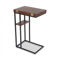 Relaxdays Beistelltisch, HxBxT: 64 x 52 x 39 cm, ausklappbare Tischplatte, MDF, Metall, C-Form, Sofatisch, braun/schwarz