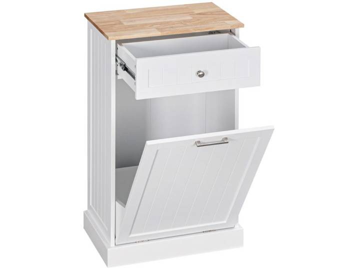 FSX Buffet de cuisine Meuble de cuisine avec support pour poubelles de 38 litres tiroir blanc