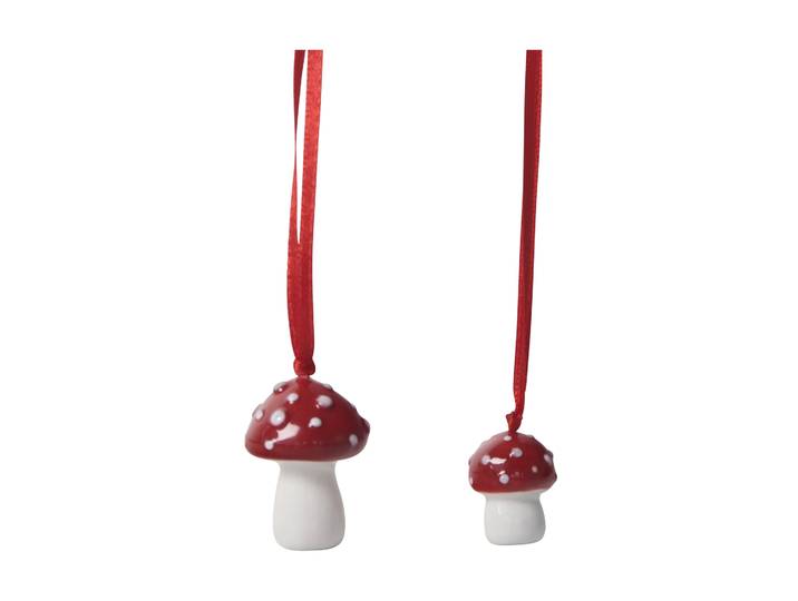 Pluto Design Suspension de sapin de Noël amanite, lot de 2 Blanc-rouge