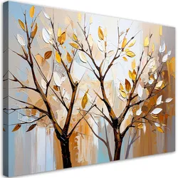 LEINWANDBILD Blätter Zweige in Beige 90x60cm