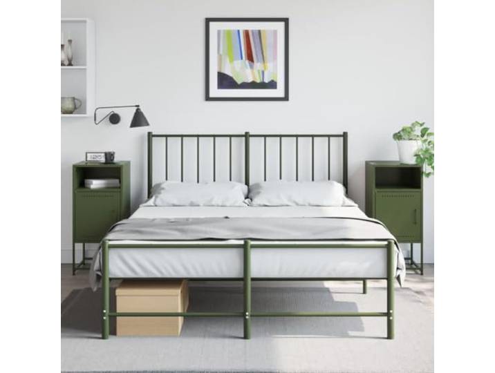 HEFZGDB Industriestil Nachttische 2 Stück Olivgrün 36x39x78 cm Stahl Beistelltisch mit Schublade Stauraum