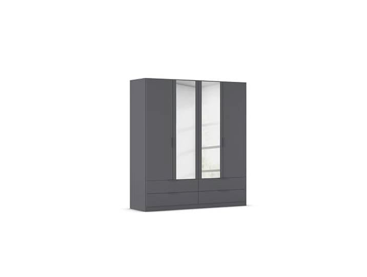 Rauch Möbel LAGOA, Kleiderschrank, Farbe Grau metallic, Breite 181 cm Schrank, 4-türig, Spiegel, 4 Schubladen, Zubehör Basic, für Schlafzimmer, Kinderzimmer, Babyzimmer, Garderobe