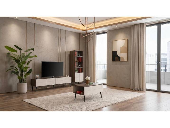 JVmoebel Lowboard Beige-braunes TV-Lowboard Couchtisch Bücherregal luxuriös, Made in Europa