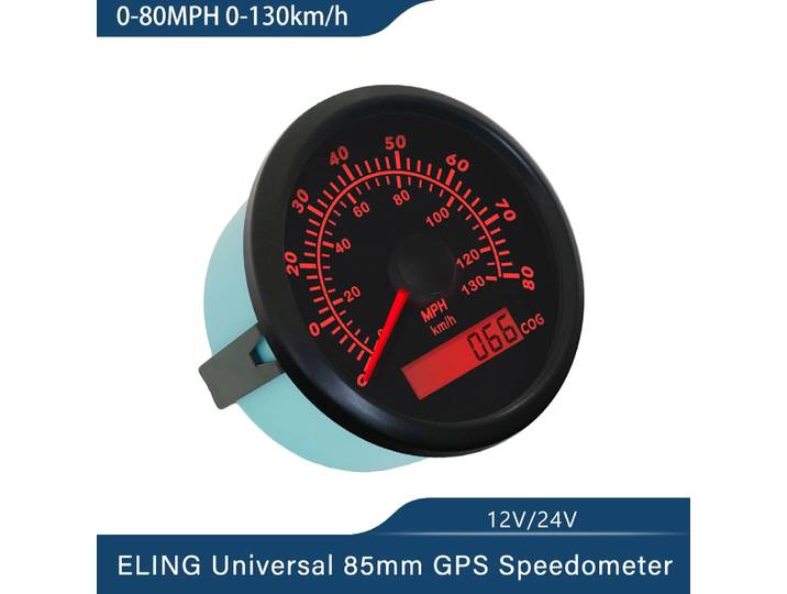 ELING – compteur de vitesse GPS étanche, 85mm, 0-35MPH, 0-80MPH, avec antenne GPS, rétro-éclairage rouge, 12V, 24V, pour camion, bateau, SUV