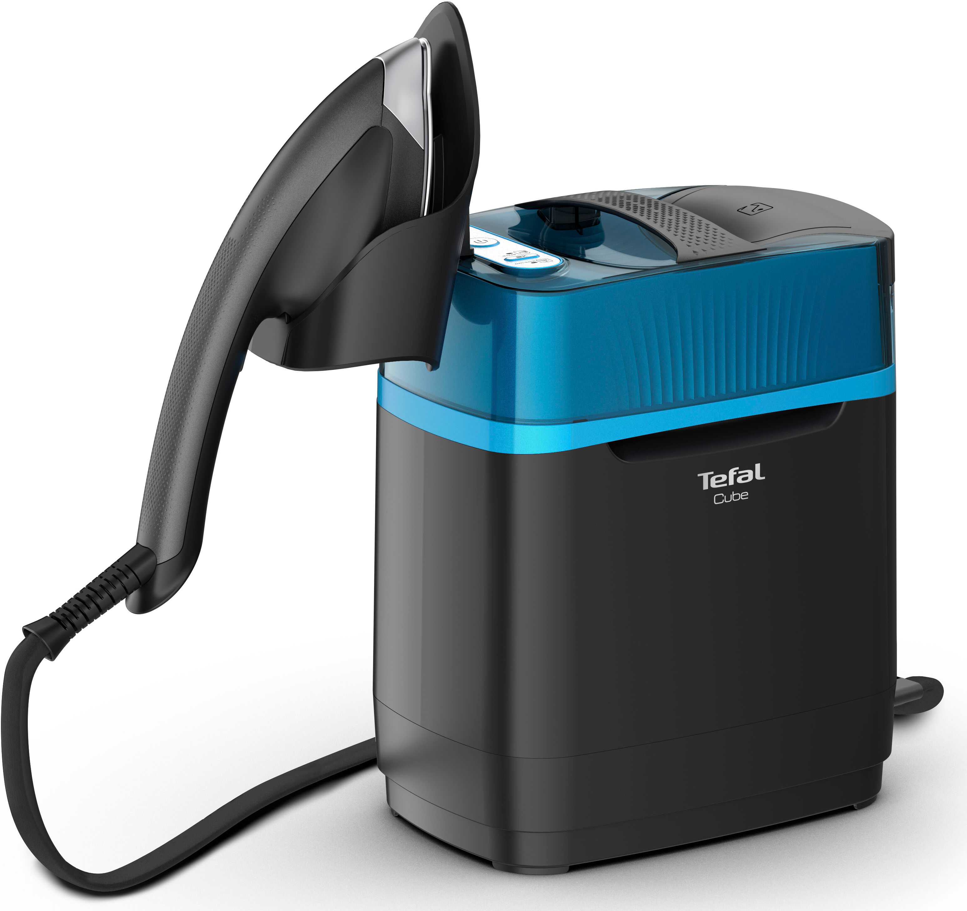 Tefal Dampfbürste "UT2020 Cube", schwarz (schwarz, blau), B:28,5cm H:31cm T:39,2cm, Bügeleisen, desinfizieren,vertikales Dampfreinigen, Dampfmenge bis zu 90 g/min, Dampfbürste
