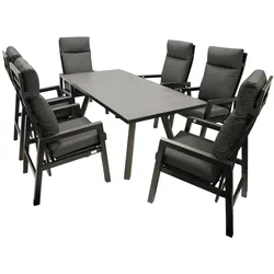 Garnitur MANCIANO 7-teilig, Aluminium dunkelgrau, mit Polstern, Tischplatte dunkelgrau
