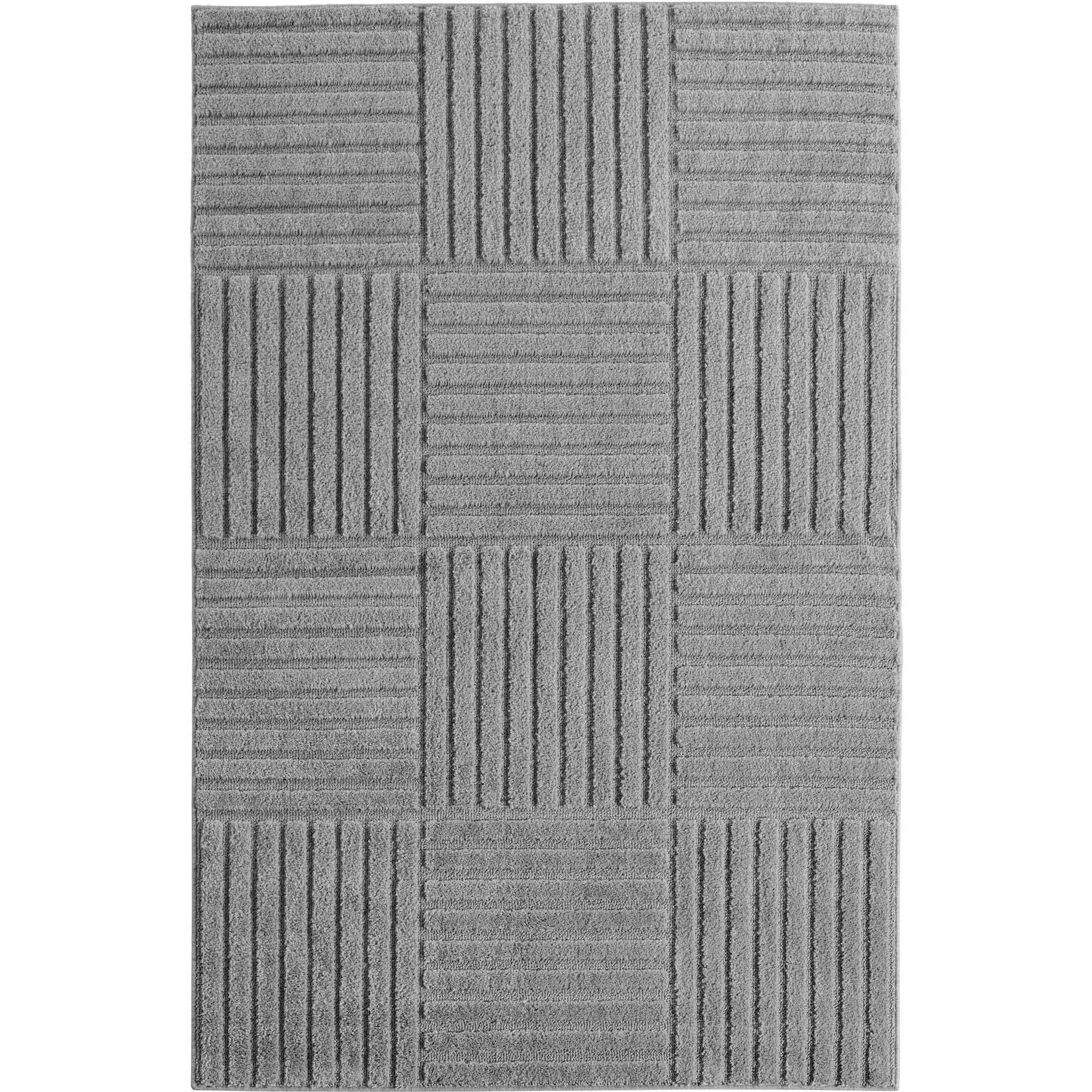 Hochflorteppich Cord-Streifen-Patchwork Silber 80x150 cm Waschbar
