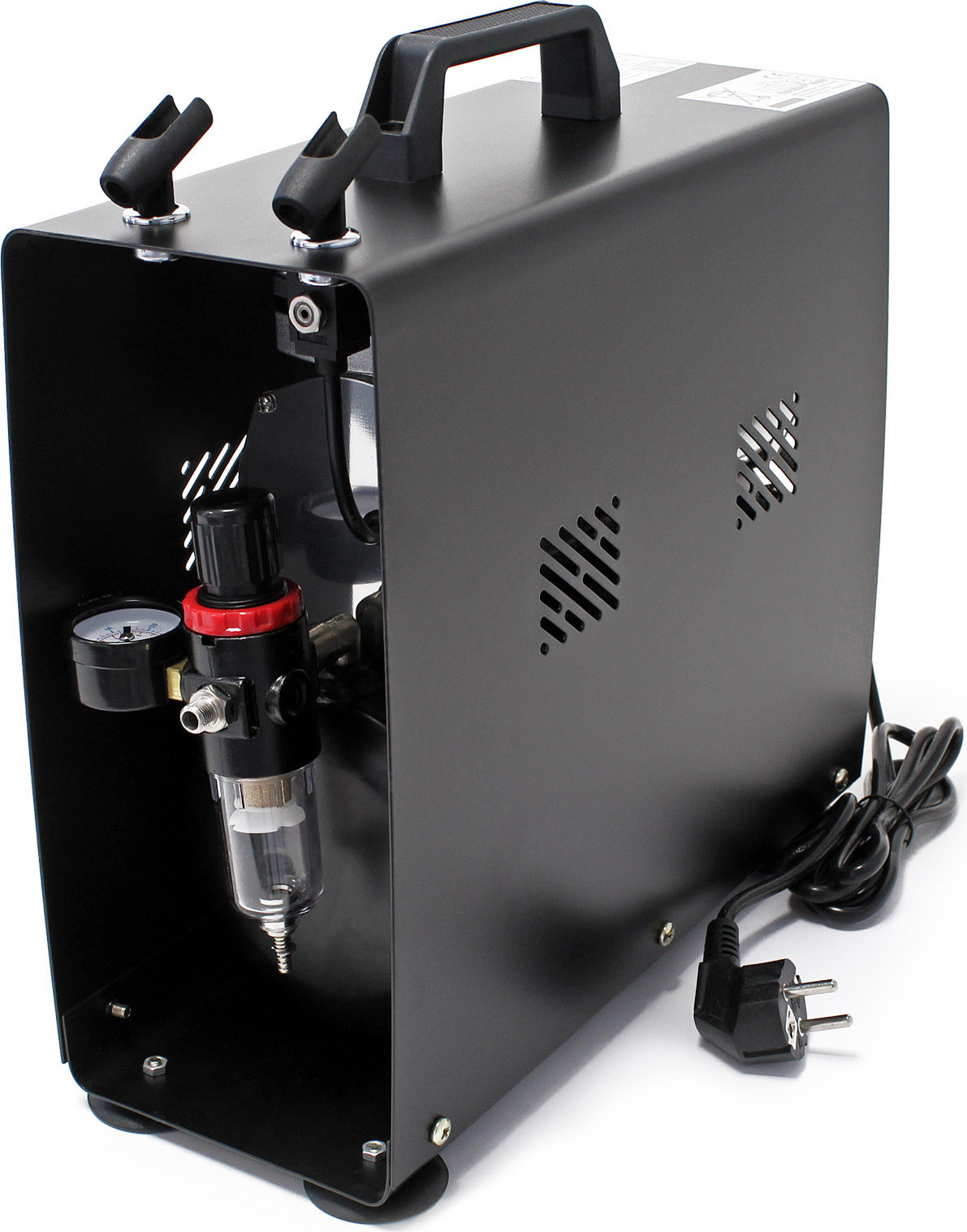 Wiltec Airbrush compressor AS196A met luchtreservoir, 2 cilinders, 6 bar, 2-traps schakelaar