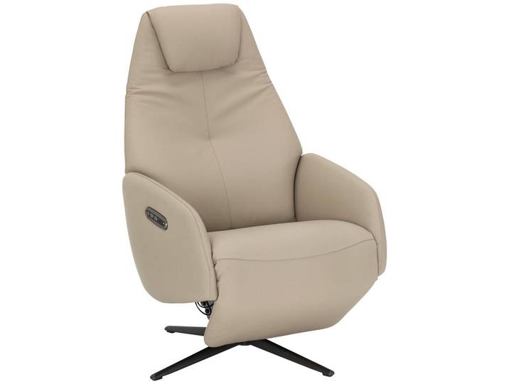 Livetastic Relaxsessel, Grau, Beige, Metall, Echtleder, Rindleder, 73x112x86 cm, Relaxfunktion, USB-Anschluss, USB-C-Anschluss, Wohnzimmer, Sessel, Relaxsessel