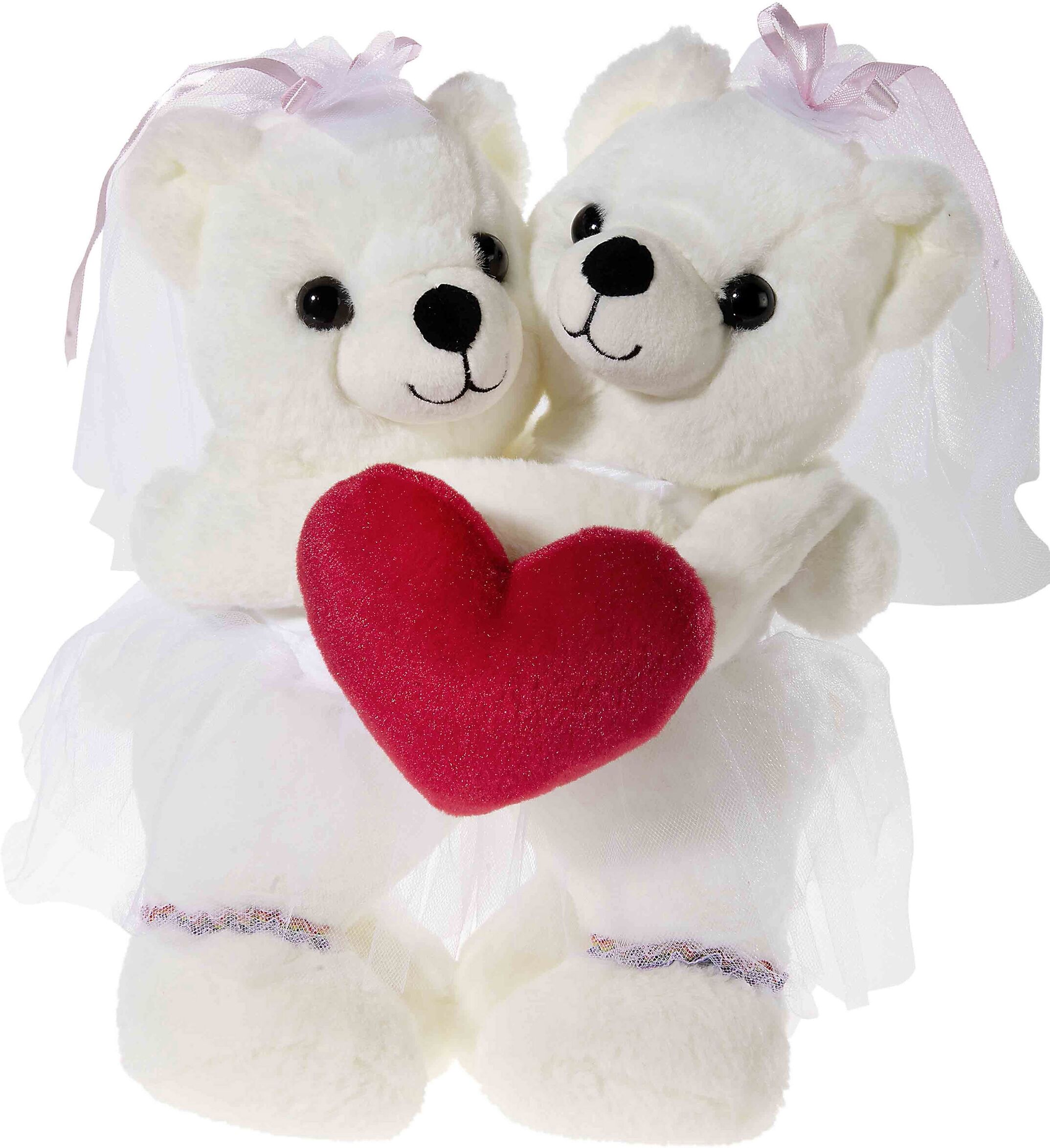 Kuscheltier HEUNEC "Hochzeitsbärenpaar Bärin & Bärin, weiß", rot (weiß, rot), Plüschfiguren, KinderH:30cm, Polyester, Kuscheltier, mit Regenbogen-Strumpfbändern, H:30cm