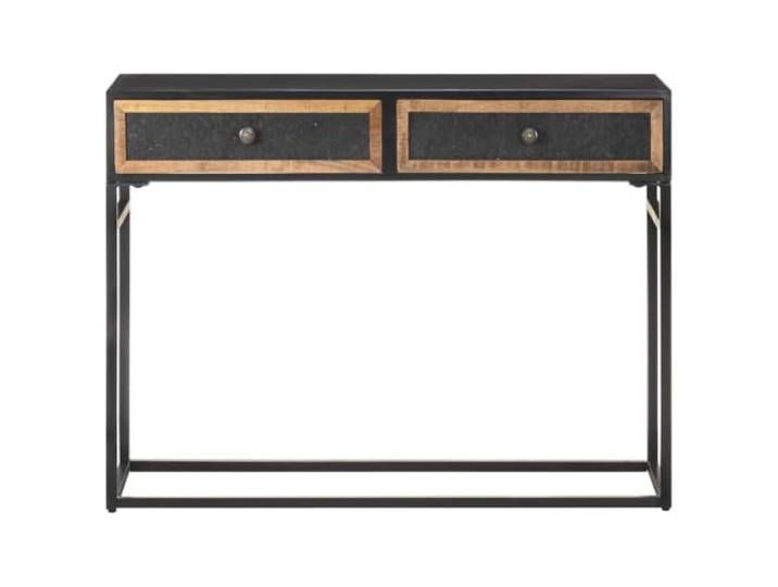 Konsolentisch aus Massivholz Mango, 100 x 35 x 75 cm, 2 Schubkästen Handgeschnitzte Schubladen, pulverbeschichteter Eisenrahmen, Industrial Design, Holzmaserung