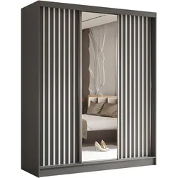 SCHWEBETÜRENSCHRANK Cabinio Grau Weiß 180/216/61 cm – mit Spiegel und Lamellen