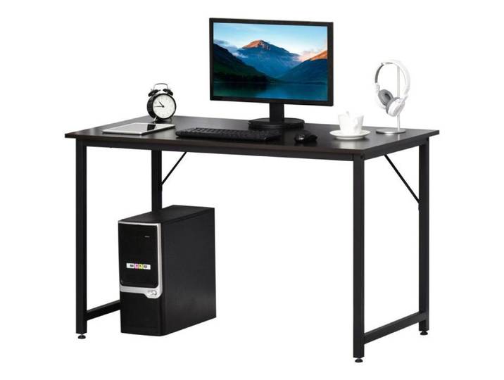 Bureau Informatique Table d'Écriture Cadre Métal Noir et Effet Bois 120x60x73 cm