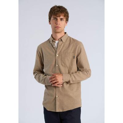 Businesshemd LINDBERGH "Business-Casual-Hemd (Langarm) Relaxed Fit", Herren, Gr. XL, Normalgrößen, beige (mid braun), Obermaterial: 100% Baumwolle, Hemden