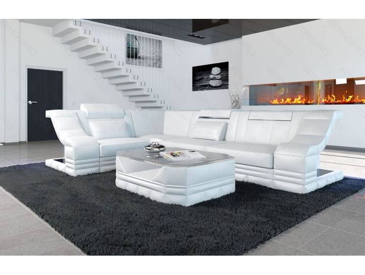 Couch Bianchi L-Form in Leder