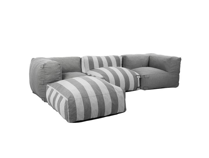 Oviala - Salon de jardin modulable rayé 4 places avec 1 chauffeuse, 2 fauteuils d'angle et 1 pouf