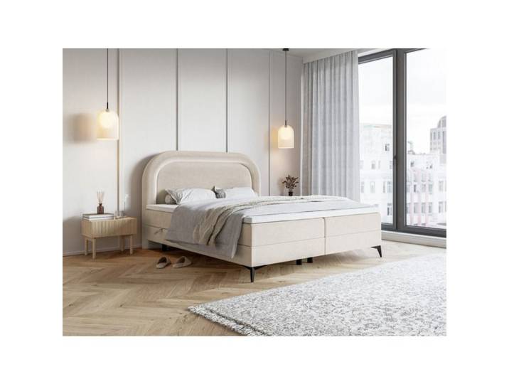 Lit continental - LOREO - 160x200 cm - en velours déperlant grège