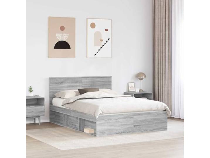SKTQYQO Bettgestell Grau Sonoma 140 x 200 cm Kiefer massiv Modernes Design, klare Linien, Massivholzsockel, zeitgenössisches Zimmer