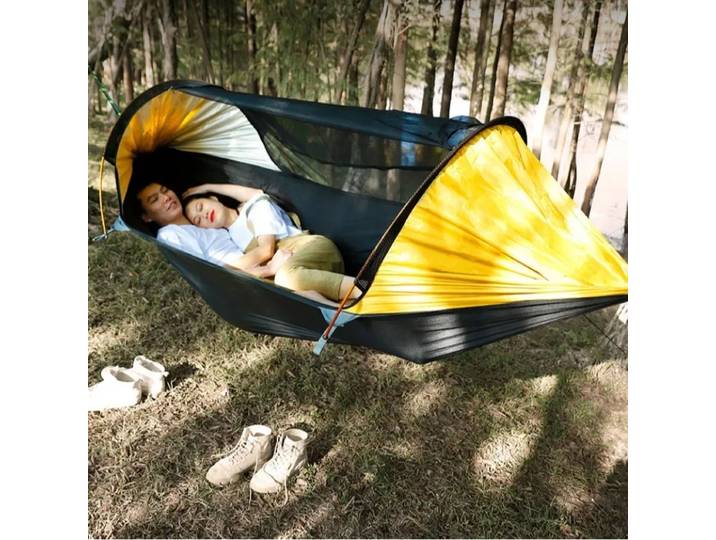 Hamac de camping extérieur en tissu de nylon, grand espace, anti-flexion, moustiquaire, résistant à l'usure, charge de 200kg