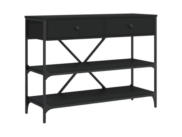 Konsolentisch mit Schubladen und Böden, schwarz, aus Kunststoff Stabiler Stahlrahmen, feuchtigkeitsbeständig, zwei Schubladen, zwei Einlegeböden, Wandbefestigung