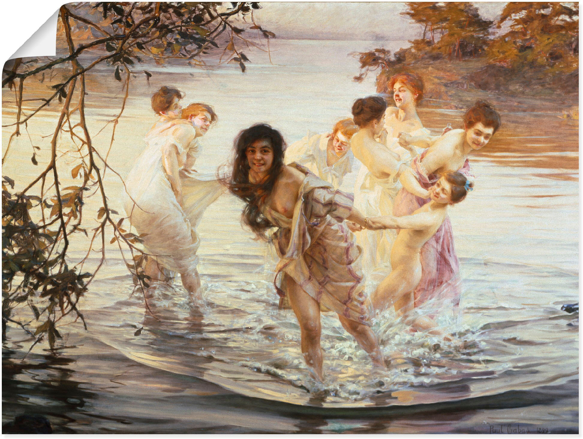 Wandbild ARTLAND "Glückliches Spiel im Wasser. 1899", beige (farbe bild(er): naturfarben), B:60cm H:45cm, Bilder, Wandbild, als Leinwandbild, Poster in verschied. Grössen farbe bild(er): naturfarben B/H/T: 60cm x 45cm, Poster Gruppen & Familien Querformat