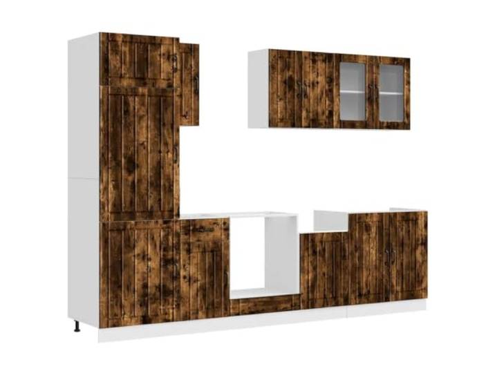 HKTMGDNG 8-tlg Küchenschrank-Set Lucca Einbauküche Räuchereiche Flexibles 8-teiliges Küchenmöbel Komplettset aus robustem Holzwerkstoff mit Hängeschränken für die moderne Küche.