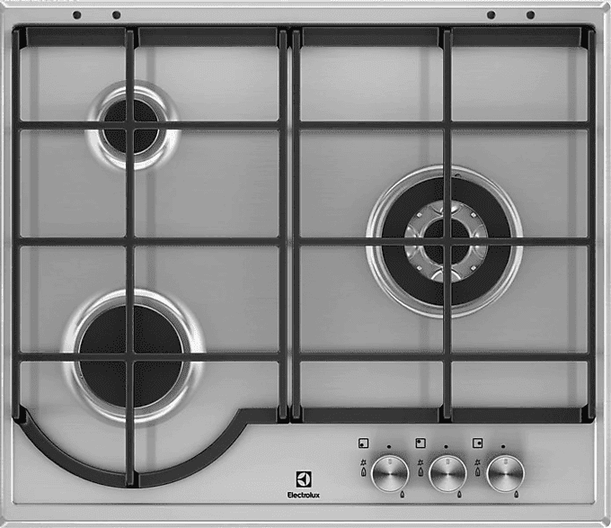 Placa de gas - Electrolux EGH6333BOX, 3 quemadores, Gas natural, 60 cm, Inox