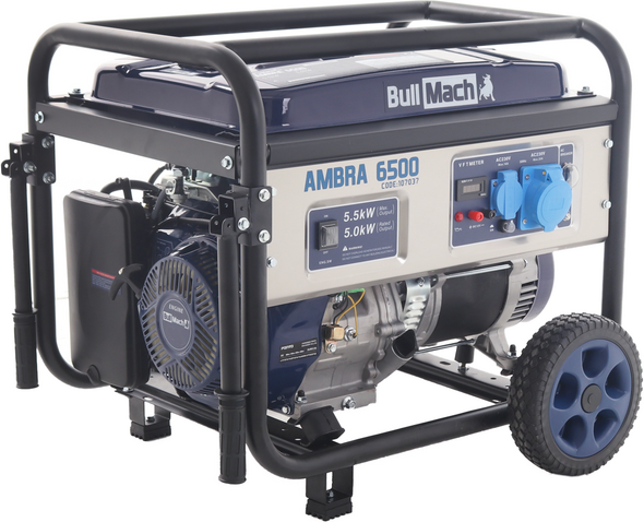 BullMach AMBRA 6500 - Benzin-Stromerzeuger auf Rädern mit AVR-Regelung  5.5 kW - Dauerleistung 5 kW - 230V