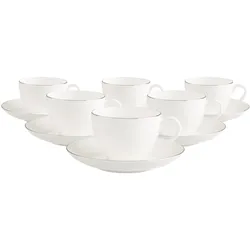 KAFFEETASSEN MIT UNTERTASSEN Anmut Platinum No.1 weiß 150 ml 6er Set