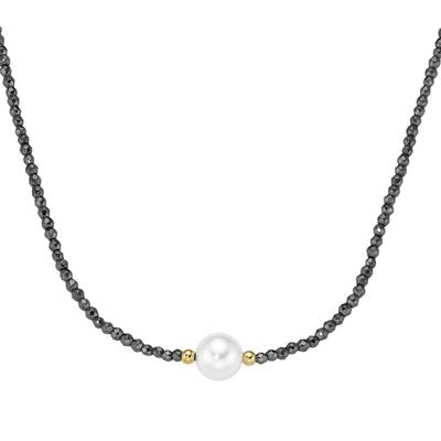 Collier SMART JEWEL "mit Hämatit-Kugeln + Muschelkern-Perle, Silber 925", grau, Halsketten, Herren, 45cm, Collier