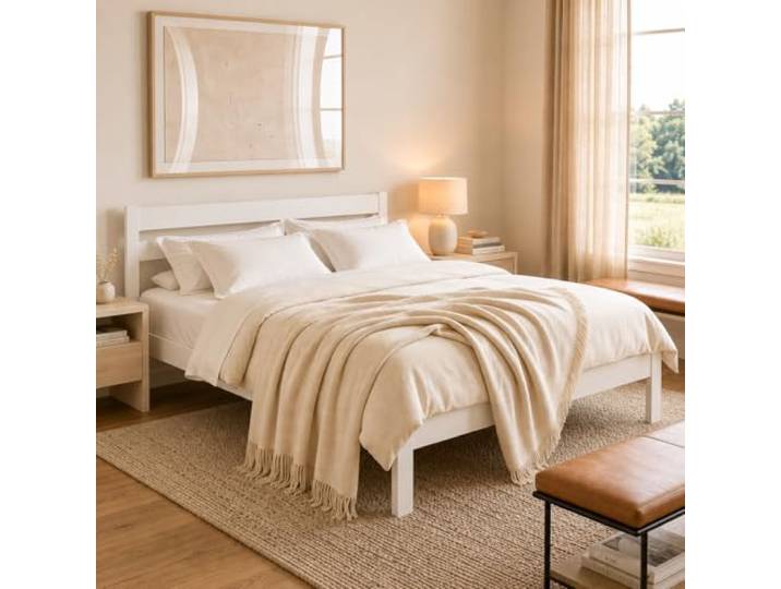 ESTADESIGN Standard Doppelbett – Holzbett 160x200 cm (Weiß), ohne Lattenrost – Massivholzbett mit Kopfteil I Birkenholz I FSC®-Zertifiziert Skandinavisches Design Emissionsarm