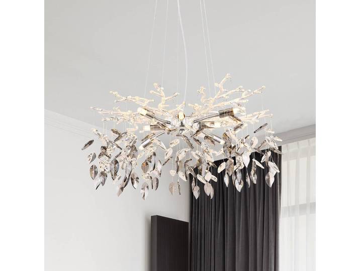 Globo Kristall Kronleuchter Danna, dimmbar, chrom / silber, für Wohn- / Esszimmer, Metall, Kristall Kronleuchter