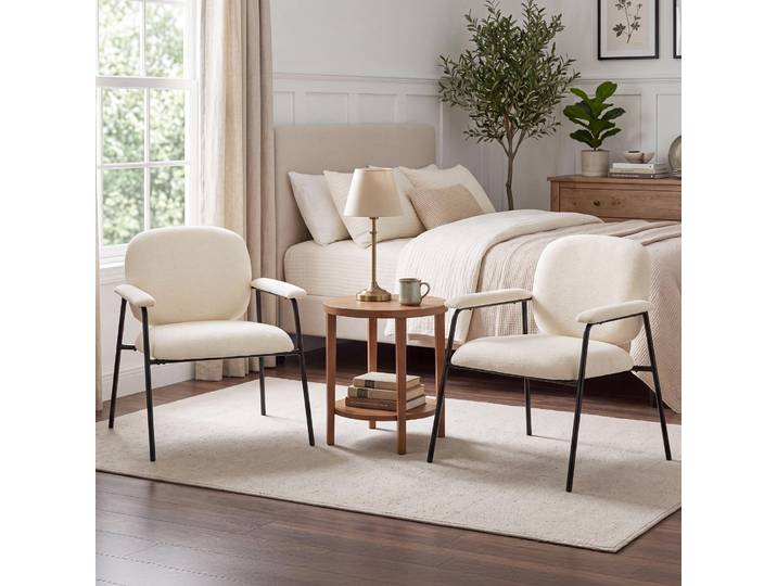 HOMCOM Fauteuils Salon Chenille Métal Crème Ensemble 2 pièces