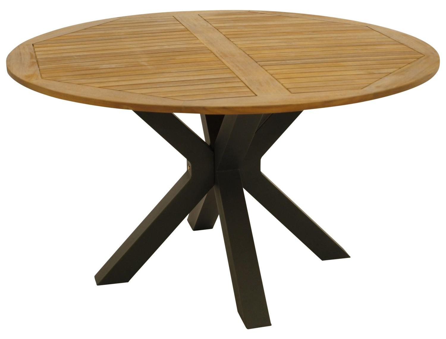Tisch 130 x 75 x 130 cm Akazie Stahl Grau Natur