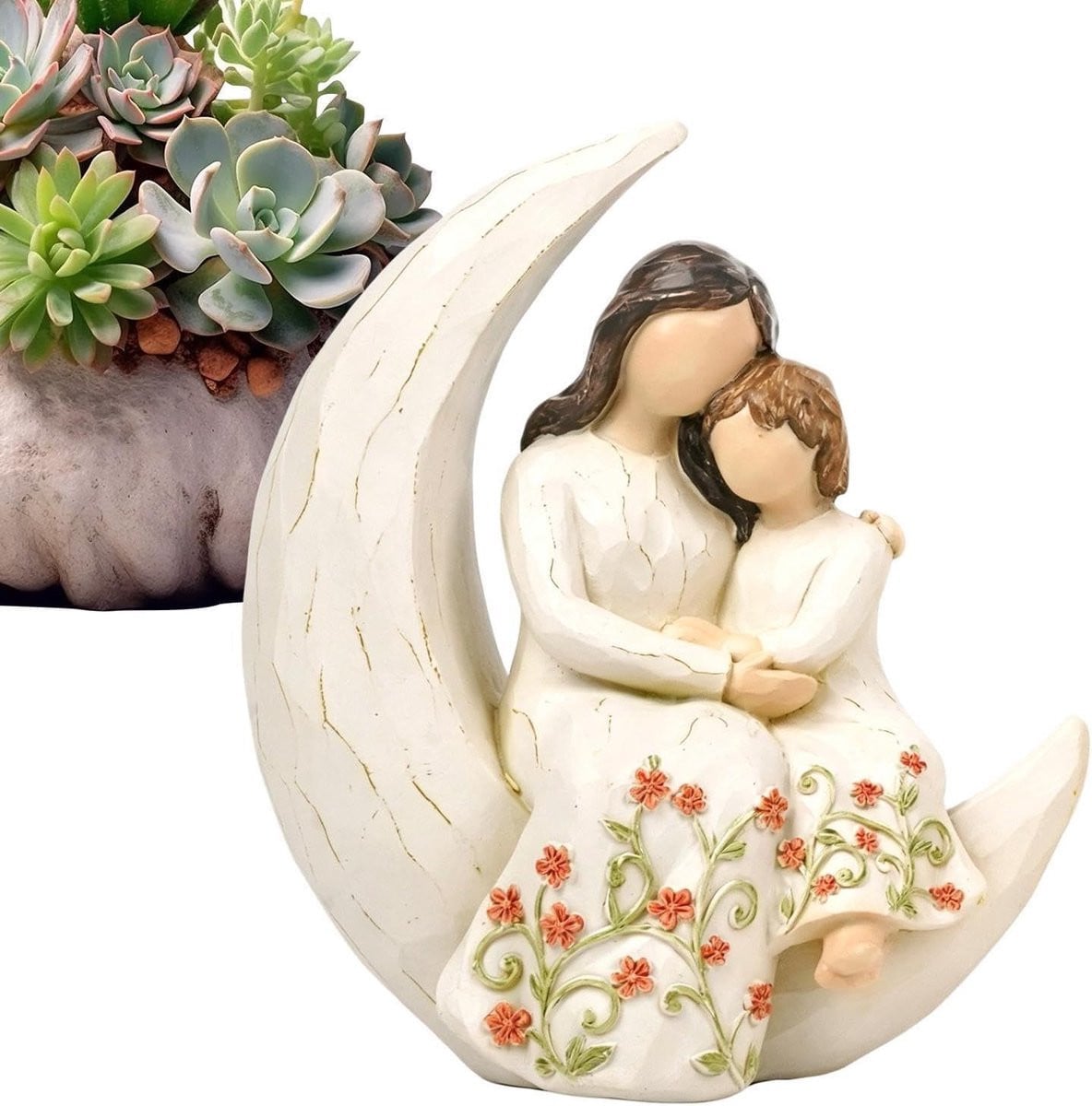 Moeder Dochter Beeldje Familie Sculptuur Hoogte: 18 cm