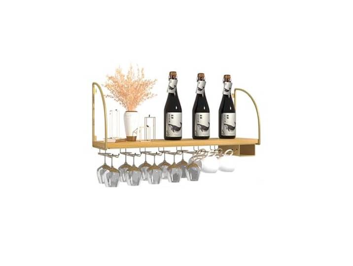 WXZXWXZX Weinregal Wand Klein Flaschenregal Schmal Wine Rack Bar Regal Wand Weinschrank Hausbar Barschrank mit Weinglashalter Weinständer Getränke Regal für Bartheke Wohnzimmer(Gold,100cm(39.37in))