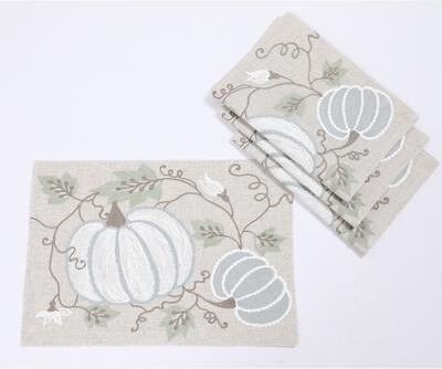 Manor Luxe "Harvest Pumpkins And Vines Fall Placemats 14""x20"", Set of 4"