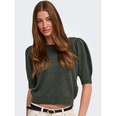 Strickpullover ONLY "ONLRICA LIFE 2/4 PULLOVER KNT NOOS", Damen, Gr. S, grün (kambaba detail:melange), Strick, Obermaterial: 93% Polyester, 4% Nylon, 3% Elasthan, meliert, regular fit hüftlang, Rundhals, Rippbündchen, Pullover Strickpullover,...