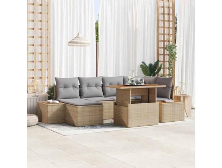 KTHLBRH Modulares Gartenset mit Eckbank und Fußhocker, Garten Essgruppe aus Poly Rattan mit Stauraum, UV-beständige Outdoor Essgruppe mit Akazienholz, Gartenmöbel Set mit verstellbaren