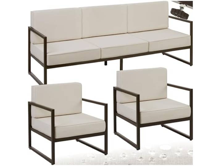 tectake® Gartenlounge Outdoor Set, Sofa 3 Sitzer 2X Gartensessel, Relaxsessel Garten mit Gartenbank, Gartenmöbel, Balkonmöbel, Terrassenmöbel, Wintergarten, Sitzecke Outdoor - 5 Sitzplätze